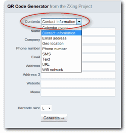 Create QR codes – choose contents