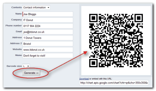 Create QR codes - generate