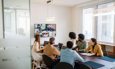 A remote small business team meets virtually