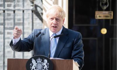 Boris Johnson, U.K. prime minister, delivers a speech outside 10 Downing Street.