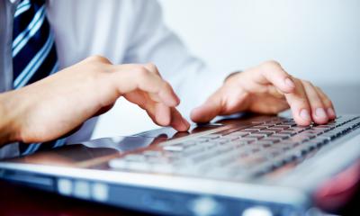Business man typing