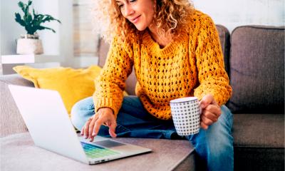 A women works from home on her laptop