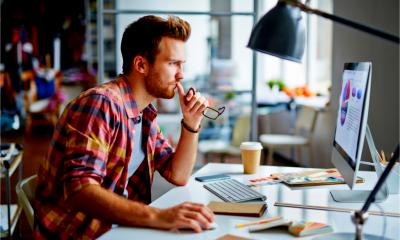 A freelance designer works on a project