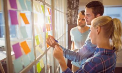 Employees considering creative solutions