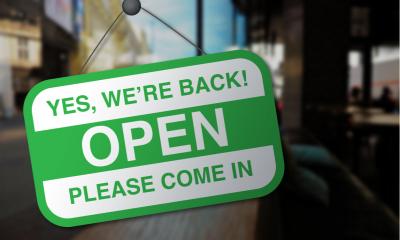 We're open again after quarantine sign.
