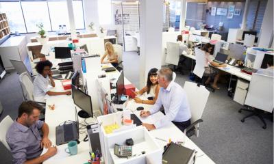 People working in a busy office
