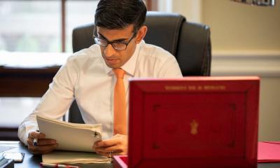 Chancellor of the exchequer Rishi Sunal at work in the Treasury