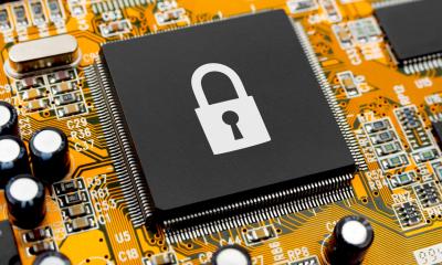 Microchip piece with a padlock sign on it